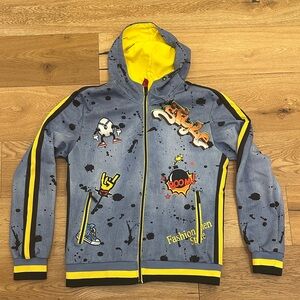Men's Fashion Denim Style Jacket with Yellow Accents
